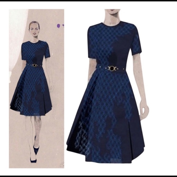 VINTAGE Ester Lauder Blue Short Sleeve Opening Ceremony Pleated A-line Dress - Picture 8 of 8